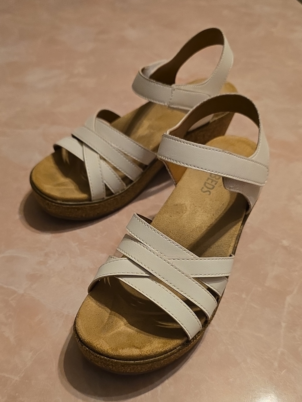 White Mountain Footbeds White Cork Wedge Sandals